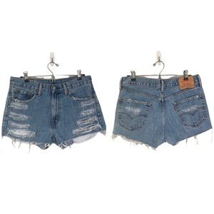 Levi’s 501 High Waisted ripped cutoff denim shorts 30